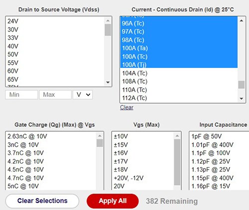 Image of selecting 50 A to 100 A options