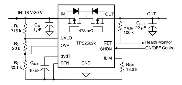 Texas Instruments 的 TPS26620 电子保险丝的图