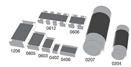 不同类型和尺寸的 Vishay 表面贴装电阻器的图片