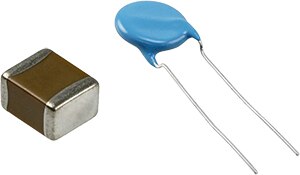 Image of multilayer ceramic chip capacitor (MLCC); through-hole disk capacitor