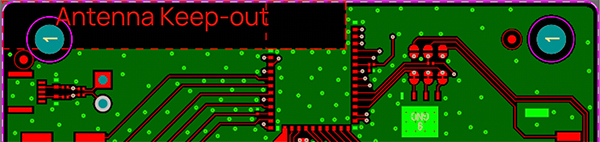 Image of pc board trace-antenna keep-out area