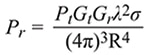 Pr = PtGtGrλ2σ / (4π)3R4 Ecuación 1