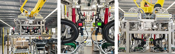 Image of palletizing machine showing the position of the PQ Cube sensors