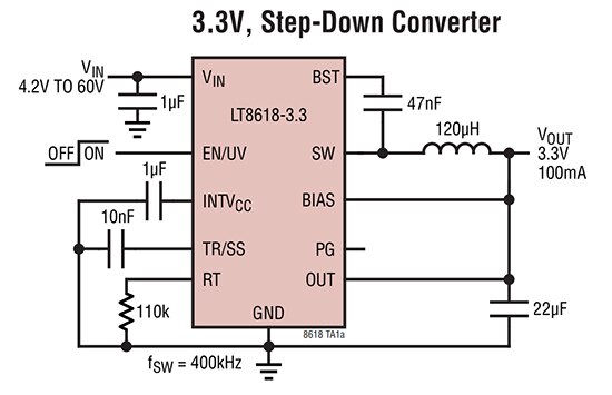 Diagram of Analog Devices LT8618-3.3 buck regulator configuration