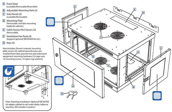 Imagen del diagrama de despiece del SmartRack SRW6U de Eaton (haga clic para ampliar)