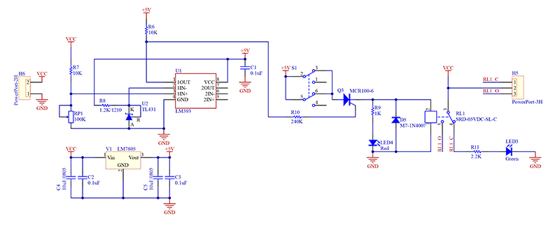 LM393加继电器构成的过压保护电路示例