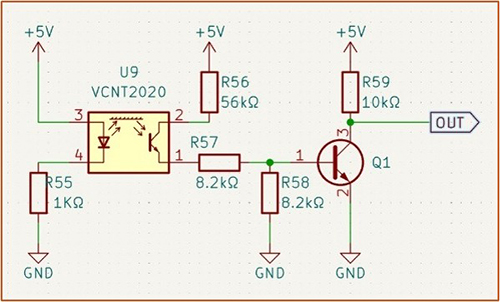 Diagram of Vishay VCNT2020 with BJT conditioning