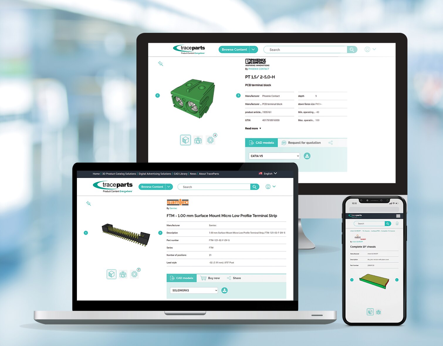 Example of TraceParts being used on various devices
