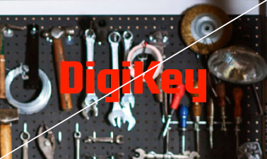 DigiKey Logo displayed on complicated background of tools with slash through it