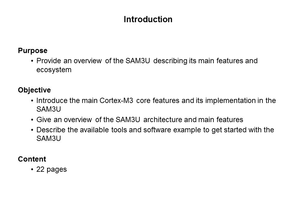 SAM3U Cortex-M3 Based MCU Introduction Slide 1