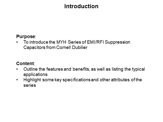 Image of Cornell Dubilier MYH Series of EMI/RFI Suppression Capacitors - Introduction