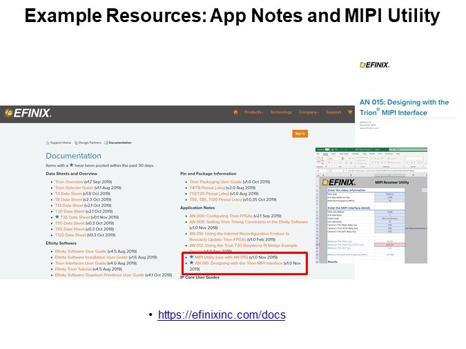 Example Resources: App Notes and MIPI Utility