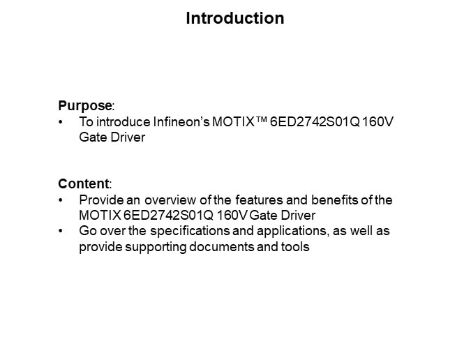 Image of Infineon Technology MOTIX™ 6ED2742S01Q 160V Gate Driver - Introduction