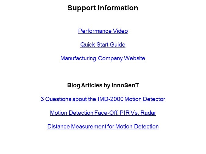 Image of InnoSenT IMD-2000 Radar Motion Detector - Support Info