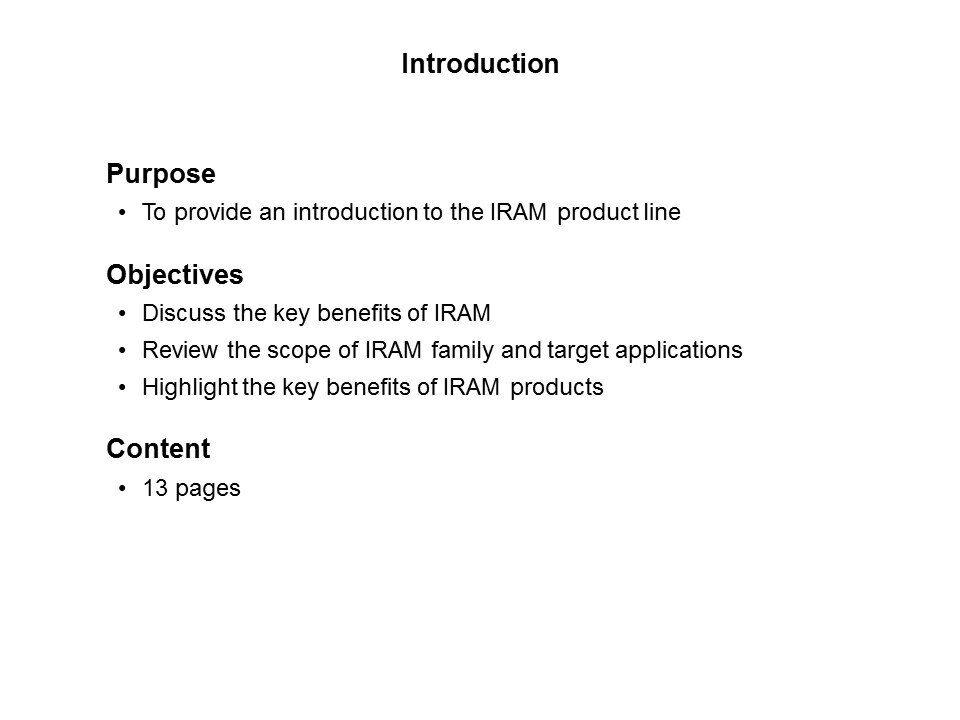 IRAM Product Line Overview Slide 1