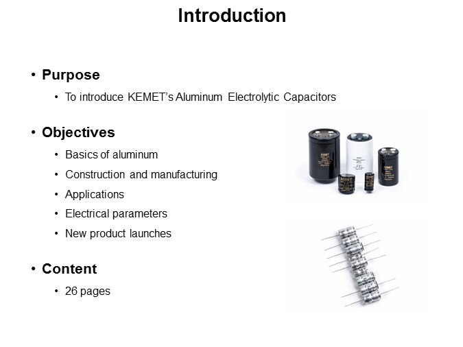 Image of KEMET's Aluminum Electrolytic Capacitors Slide 1
