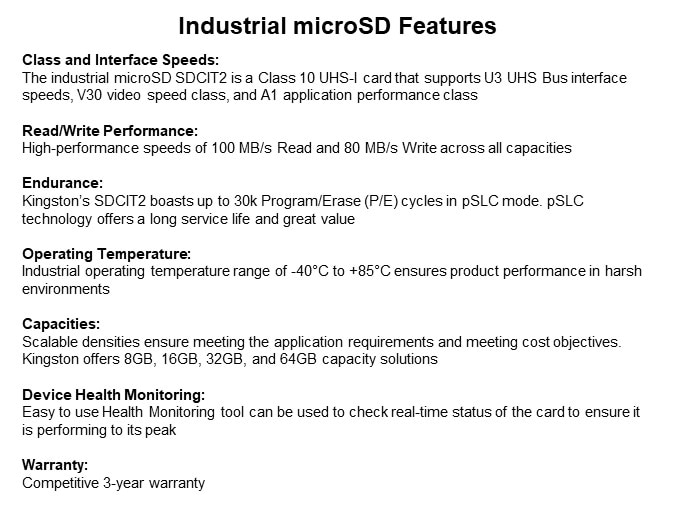 Image of Kingston Technology microSD Cards in Industrial Applications - microSD Features