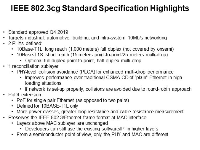 IEEE 802.3cg Standard Specification Highlights