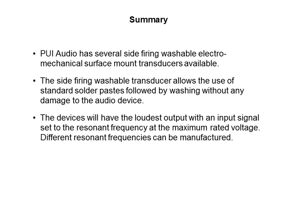 Side-Firing Washable Surface Mount Transducers Slide 9