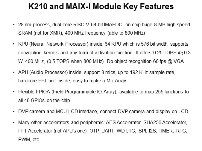 K210 and MAIX-I Module Key Features