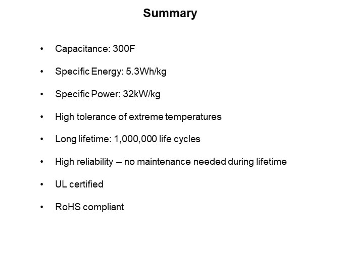 Skeleton Technologies SkelCap SCA0300 Ultracapacitor Cell - Summary