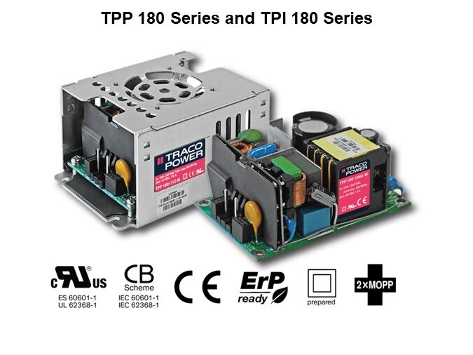 Image of TRACO Power TPP 180/TPI 180 Series AC/DC Power Supplies - TPP and TPI