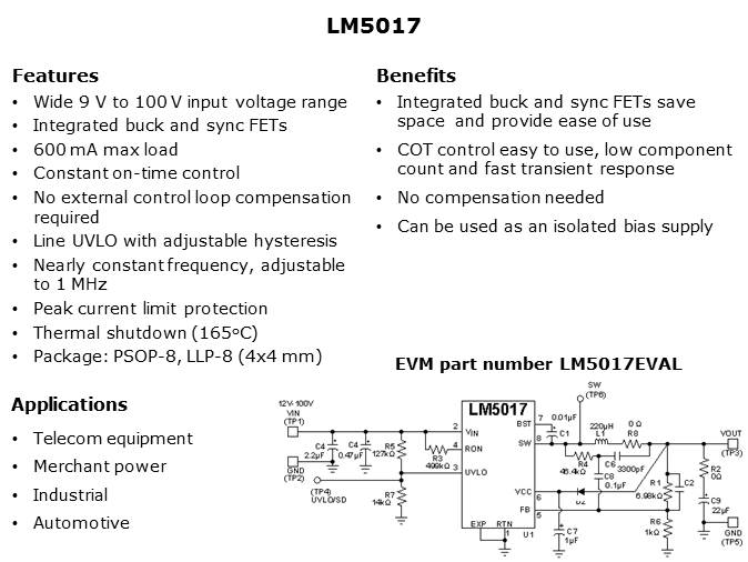 LM5017 100 V 600 mA Synchronous Buck Converter Slide 2