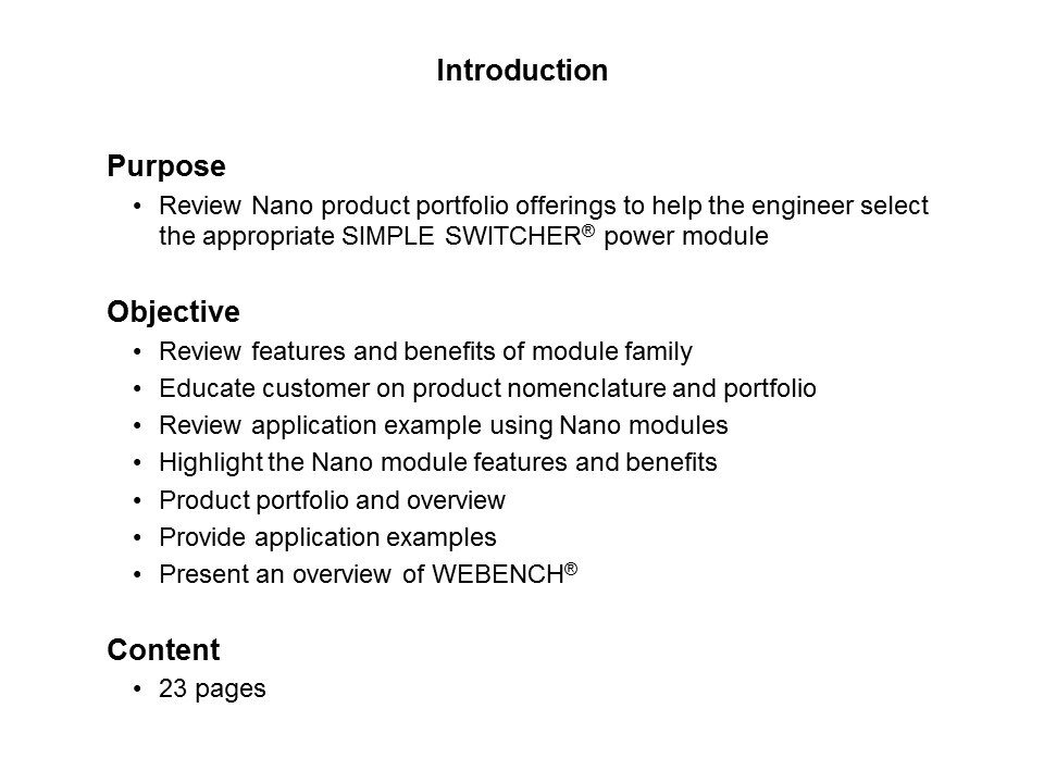 SIMPLE SWITCHER Nano Modules Overview Slide 1