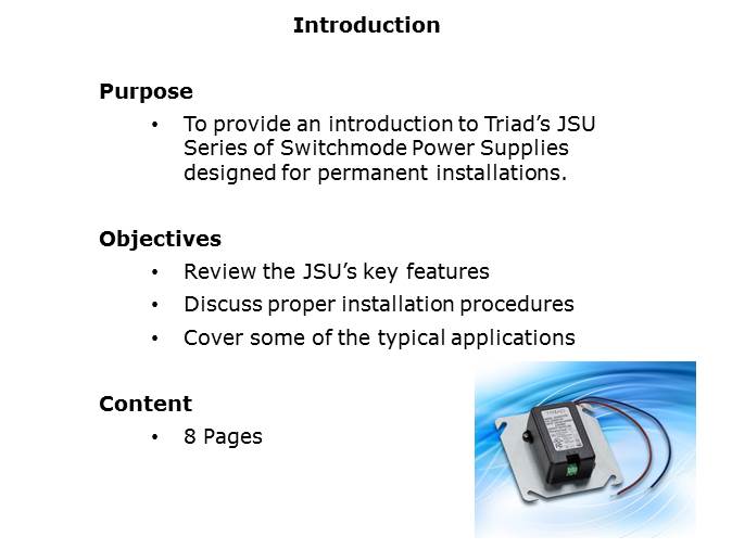 JSU Series Line of Switchmode Power Supplies Designed for Permanent Installations Slide 1
