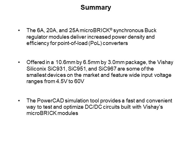 Image of Vishay Siliconix microBRICK® DC/DC Regulator Module Family - Summary