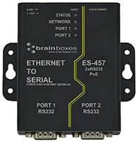 Abbildung: Ethernet/Seriell-Geräteserver ES-457 von Brainboxes mit PoE