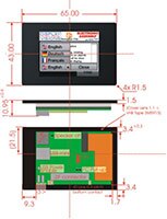 带有电容式触摸屏的 EA Display Visions 2" 智能 IPS TFT 显示模块的尺寸图