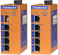 Henrich Electronics 的 HES5A 5 埠 PoE DIN 軌道安裝式工業級乙太網路交換器圖片