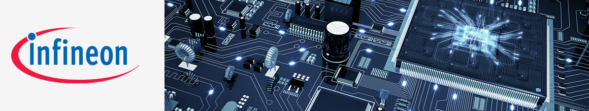 Infineon logo next to blue circuit board