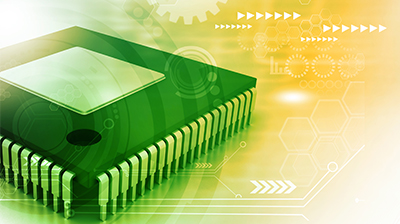 Microchip on hazy green background