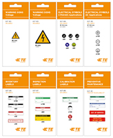 Immagine dei kit di etichette prestampate di sicurezza, segnaletica di avvertenza e calibrazione di TE Connectivity AMP