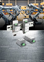 Imagen de los convertidores de CC/CC de montaje en riel DIN de 6 W/10 W de las series DTE06 y DTE10 de XP Power