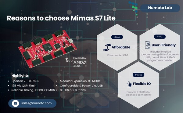 Image of Numato Lab's Mimas Spartan 7 Development Platform