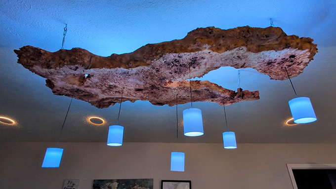 image of NeoPixel WLED Wood Slab Chandelier
