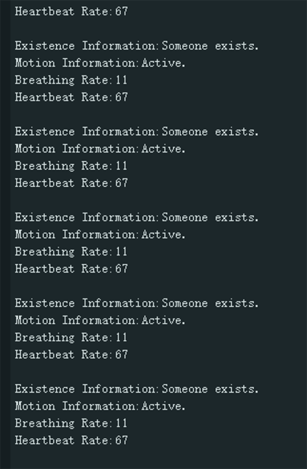 image of Information Output of the Heart Rate Detection of the C1001 mmWave Human Detection Sensor