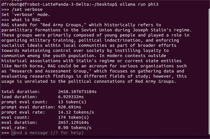 image of Token speed of phi3 3.8b-q4 running on LattePanda 3 Delta