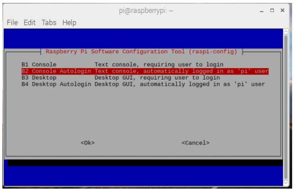 Option B2 will boot the Pi into the command line