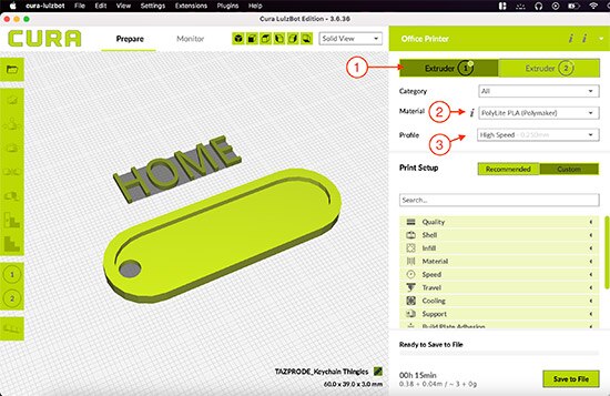 How to Print Dual Colors Using a Dual-Extruder Lulzbot 3D Printer & Cura