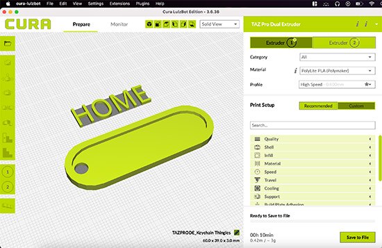 How to Print Dual Colors Using a Dual-Extruder Lulzbot 3D Printer & Cura