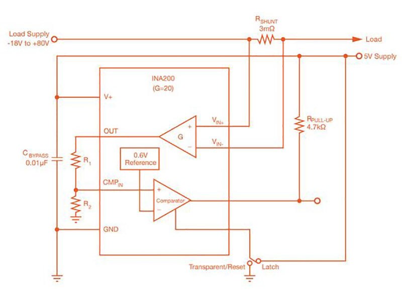 INA200 typical application schematic 