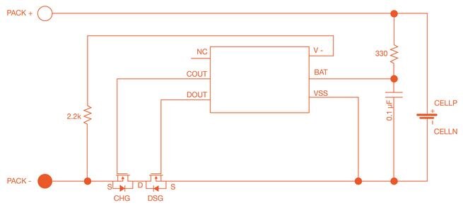 Typical application schematic for Texas Instruments BQ29700D 