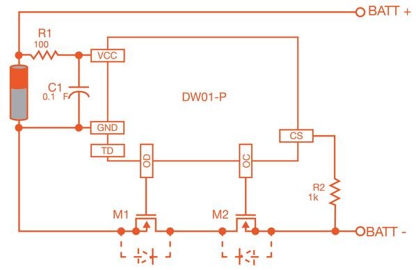 Typical application schematic for DW01-P 