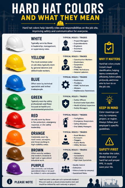 A poster with different colored hard hats
