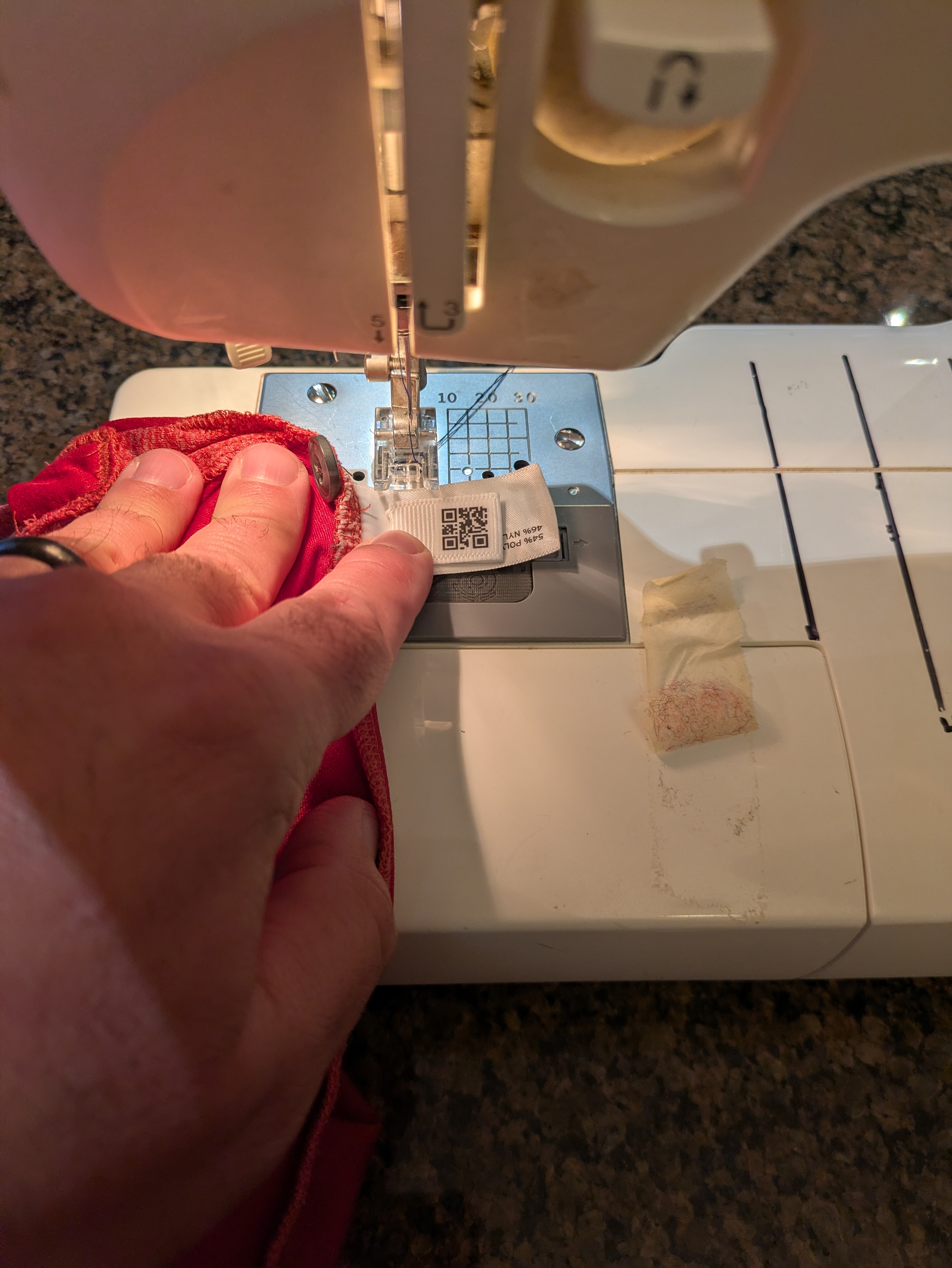 sewing on tag