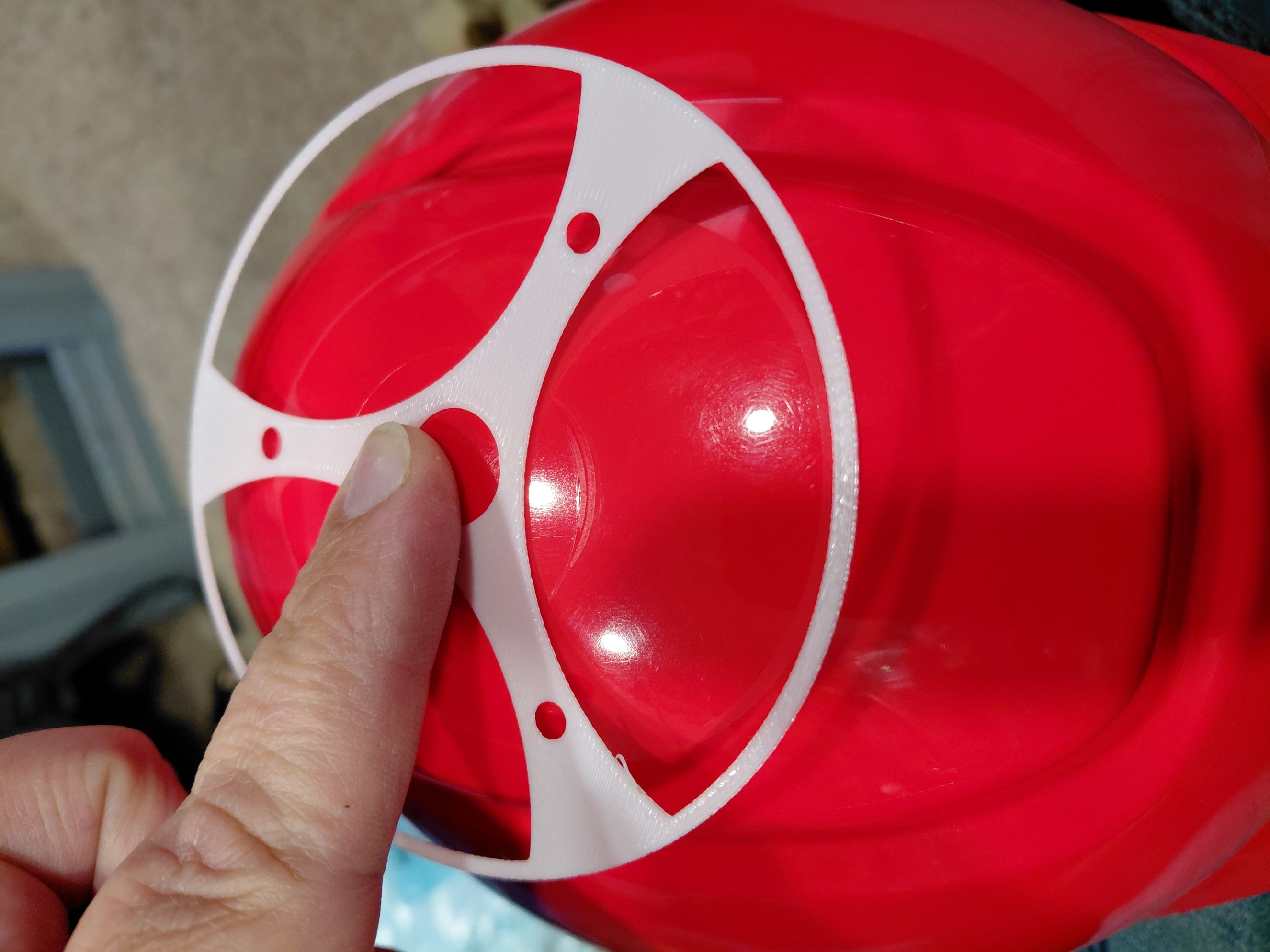 Drill guide placed on helmet